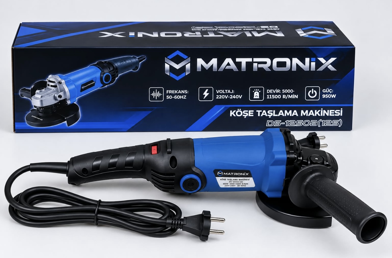 MATRONIX DS-12502 kablolu köşe taşlama, yan tutma kolu ve ürün kutusu