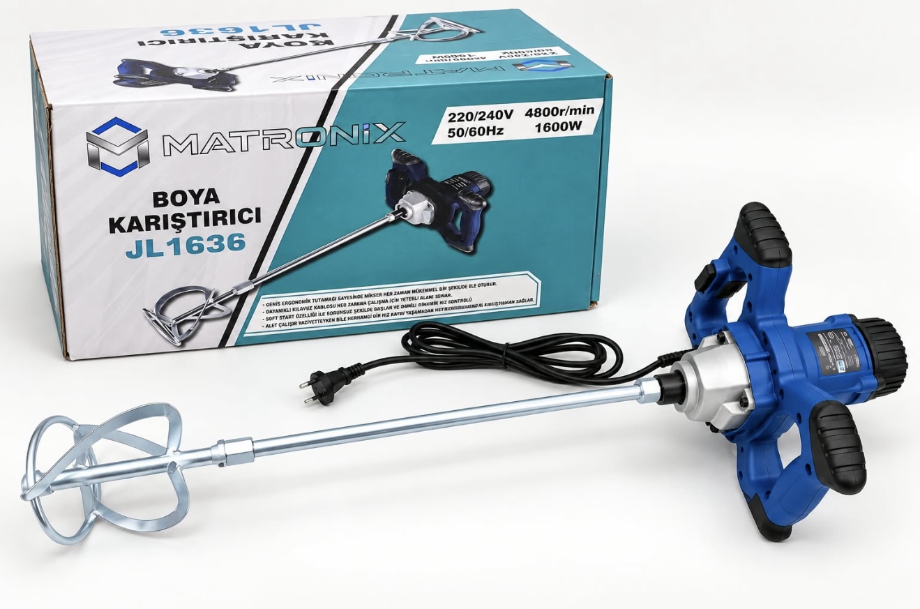 MATRONIX JL1636 boya karıştırıcı, metal karıştırma ucu ve ürün kutusu