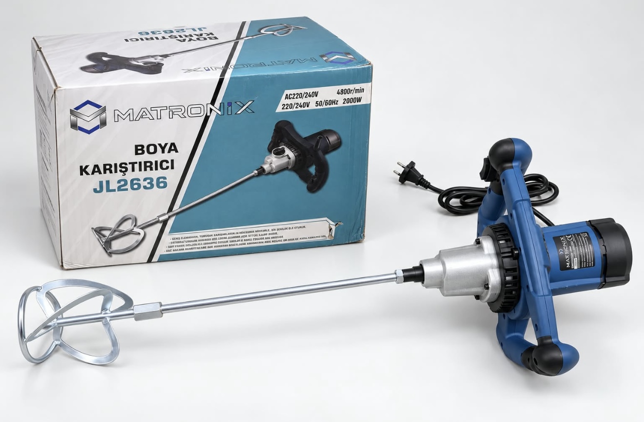 MATRONIX JL2636 boya karıştırıcı, metal karıştırma ucu ve ürün kutusu